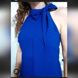 Express Design Studios Elegant Silk Royal Blue Halter With Neck Tie, Size Small